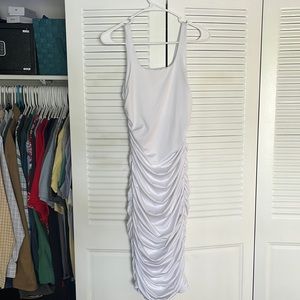 White, ruched, body con dress
